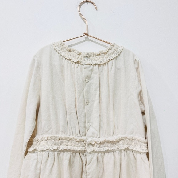 Bonpoint little girls cotton and wool cottagecore Cream Long Sleeve Dress NEW - Picture 5 of 9